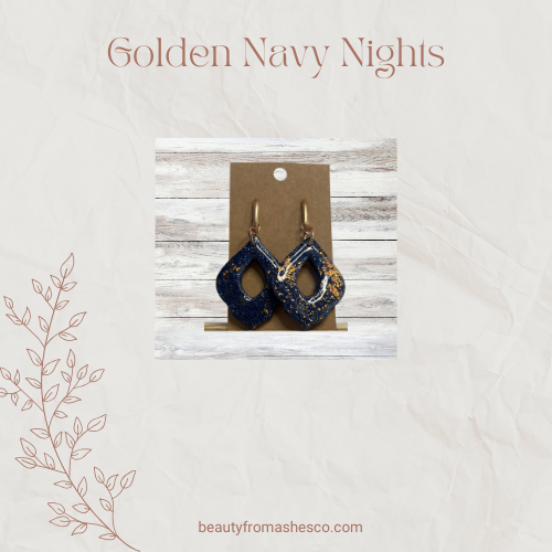 Golden Navy Nights Dangle Earrings